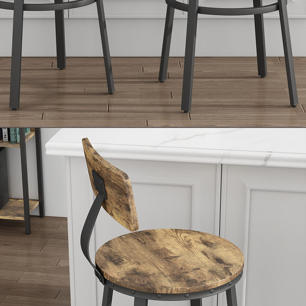 BARHOCKER Caracas Eiche rustikal 34 x 102 cm 2er Set - Wildeiche/Schwarz, Holzwerkstoff (34/102/55cm) - Vicco