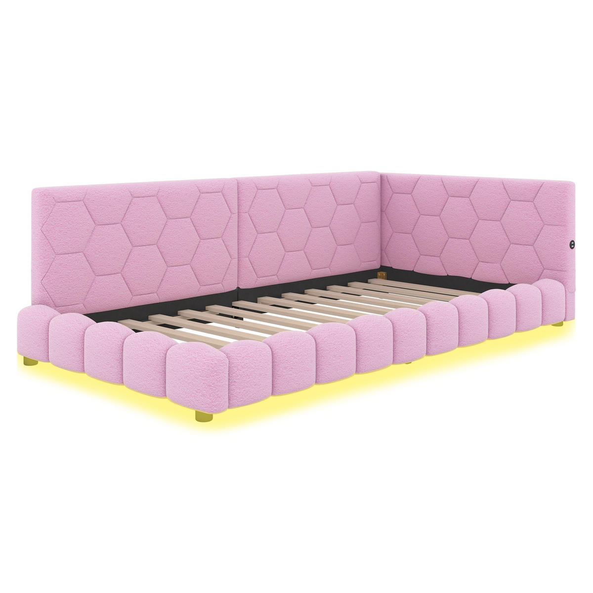 TAGESBETT 90/200 cm rosa mit USB-Anschluss und 16 Farben LED-Beleuchtung - Rosa, Textil (90/200cm) - OKWISH