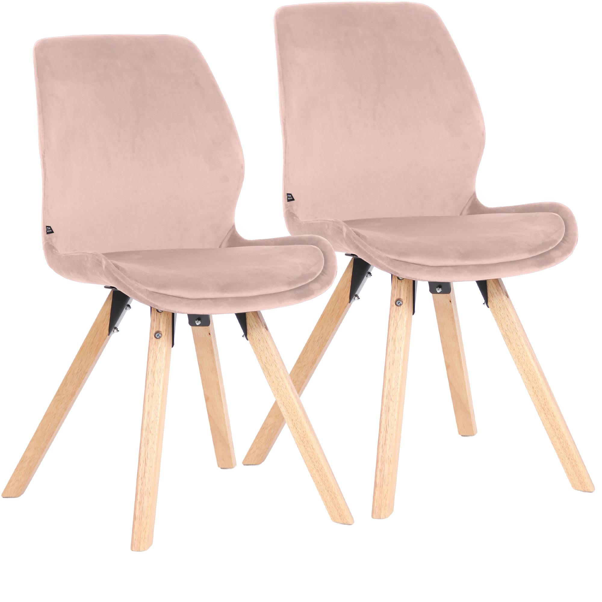 STUHL 2er Set Samt pink - Pink/Eukalyptusholzfarben, Holz/Textil (49/87/58cm) - CLP