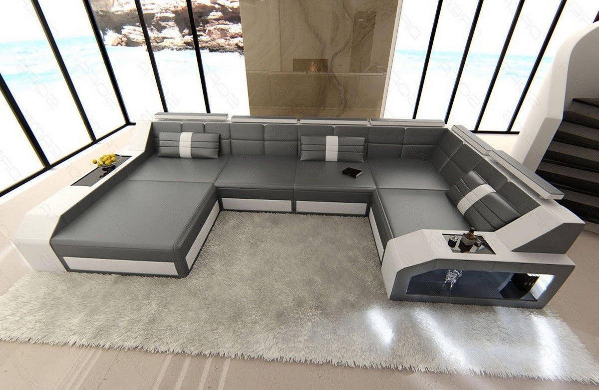 WOHNLANDSCHAFT Arezzo U - Grau, Leder (380/86/197cm) - Sofa Dreams