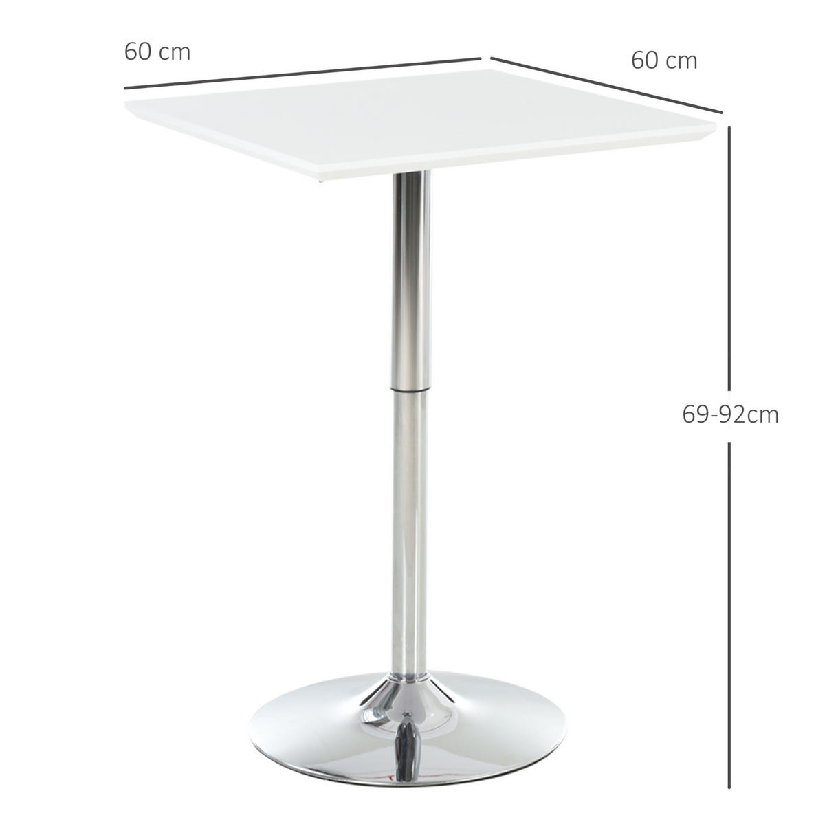 BARTISCH 60/60/69-92 cm höhenverstellbar mit rutschfestem Stahlgestell, Weiß - Weiß, Holzwerkstoff (60/60/92cm) - Redom