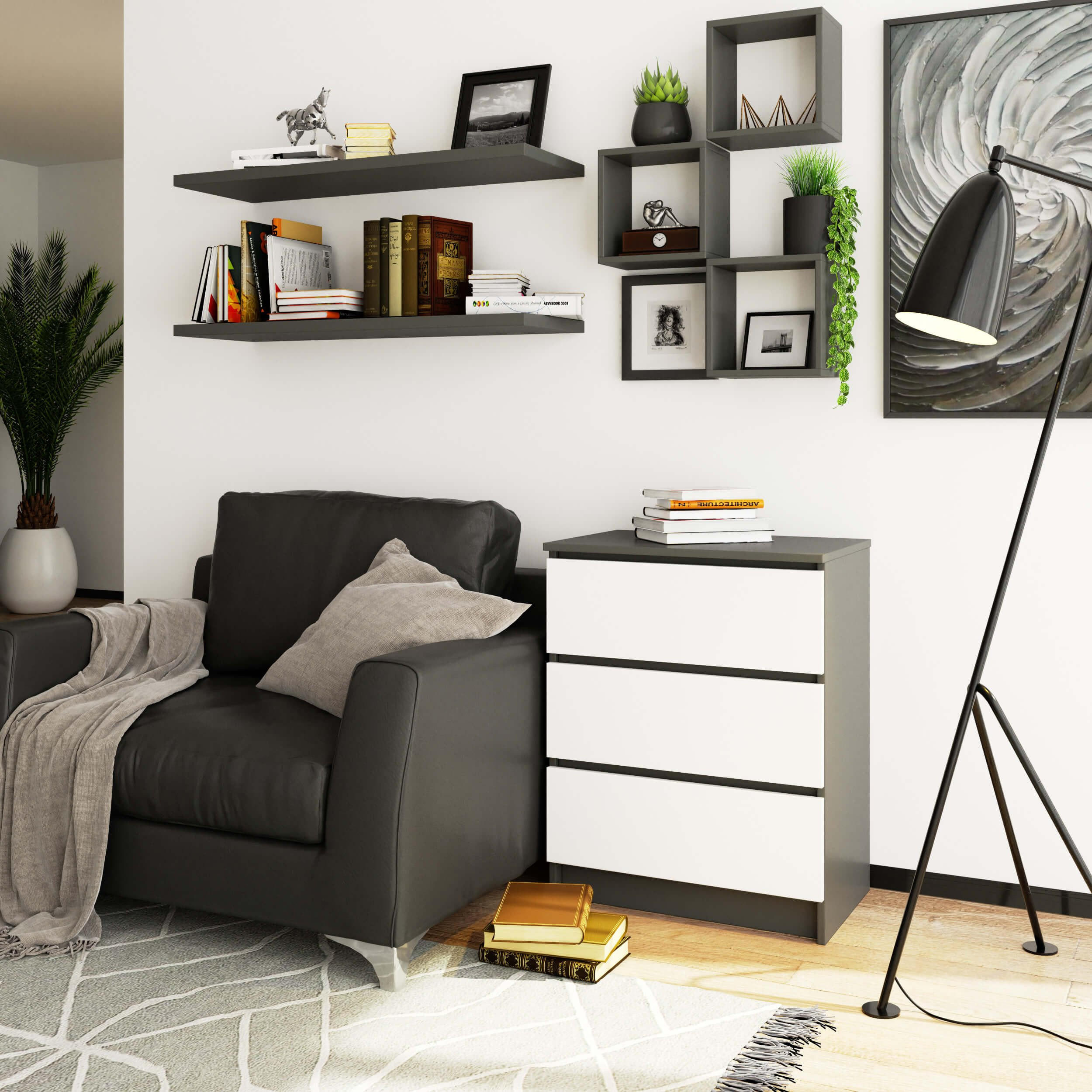 Thumbnail - Milordbikes Kommode, Grau, Weiß, Holz, 60x77x40 cm, Wohnzimmer, Kommoden & Sideboards, Kommoden