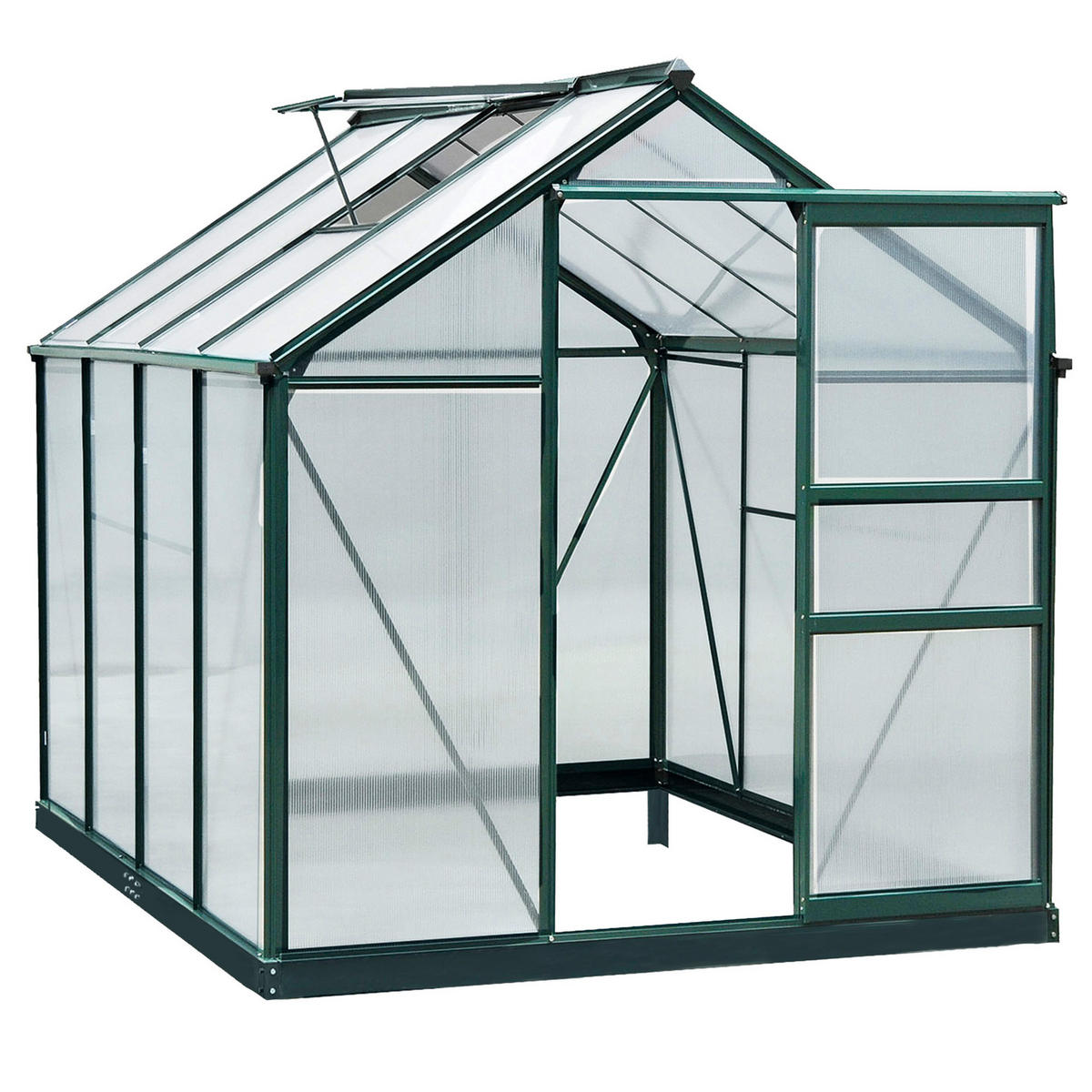 FOLIENGEWÄCHSHAUS, Grün+Transparent, Aluminiumlegierung, Polycarbonat - Grün, Metall (252/201/190cm) - Outsunny