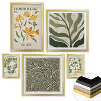 WANDBILDER 5er Set - 50x50 cm & 20x30 cm & 40x60 cm Goldrahmen - Pflanzenmuster, Boho-Dekorationen - Goldfarben, Kunststoff (40/60cm) - ArtPrintCave
