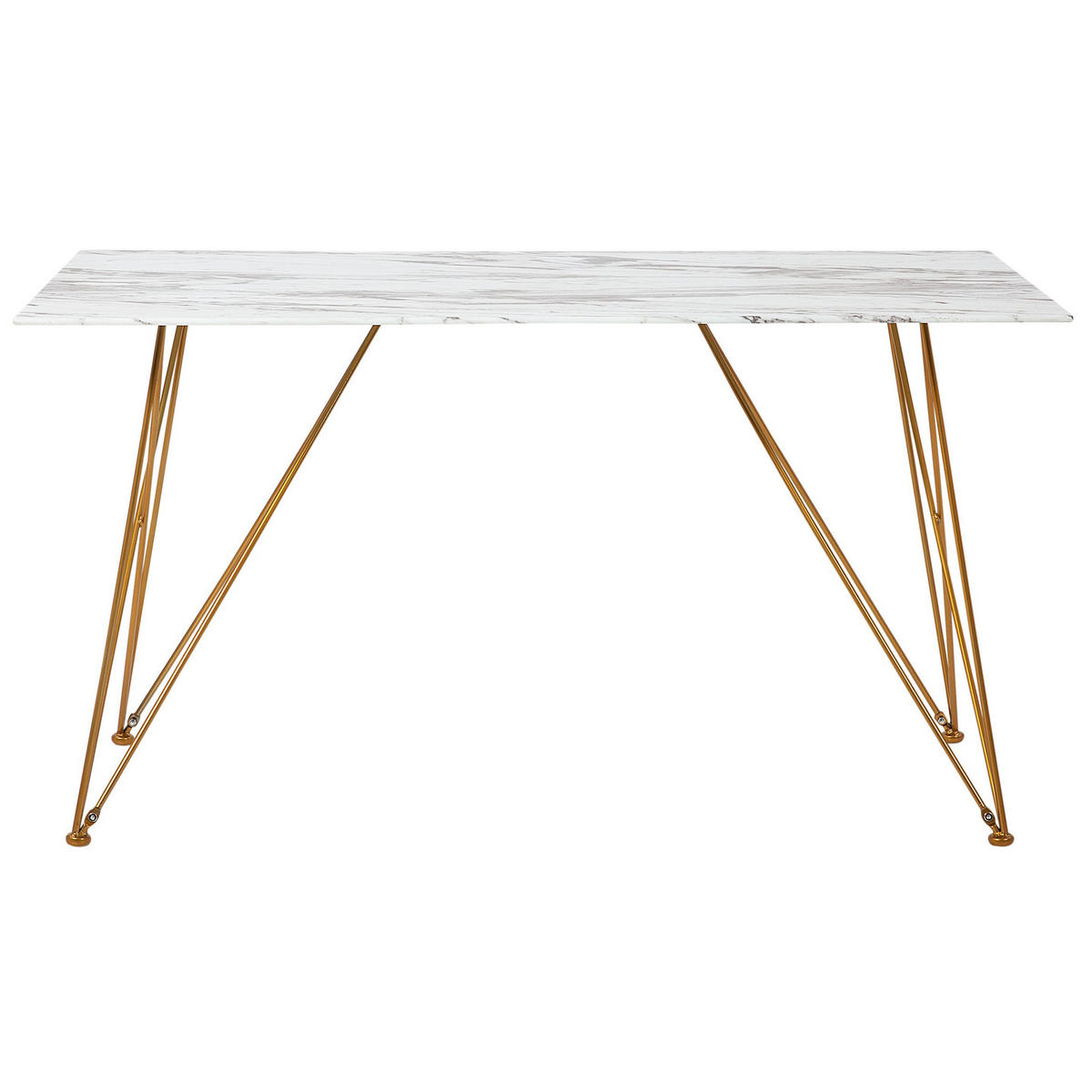 ESSTISCH 140/80/76 cm Weiß, Grau, Goldfarben Rechteckig Kenton - Weiß, Glas (140/80/76cm) - Beliani
