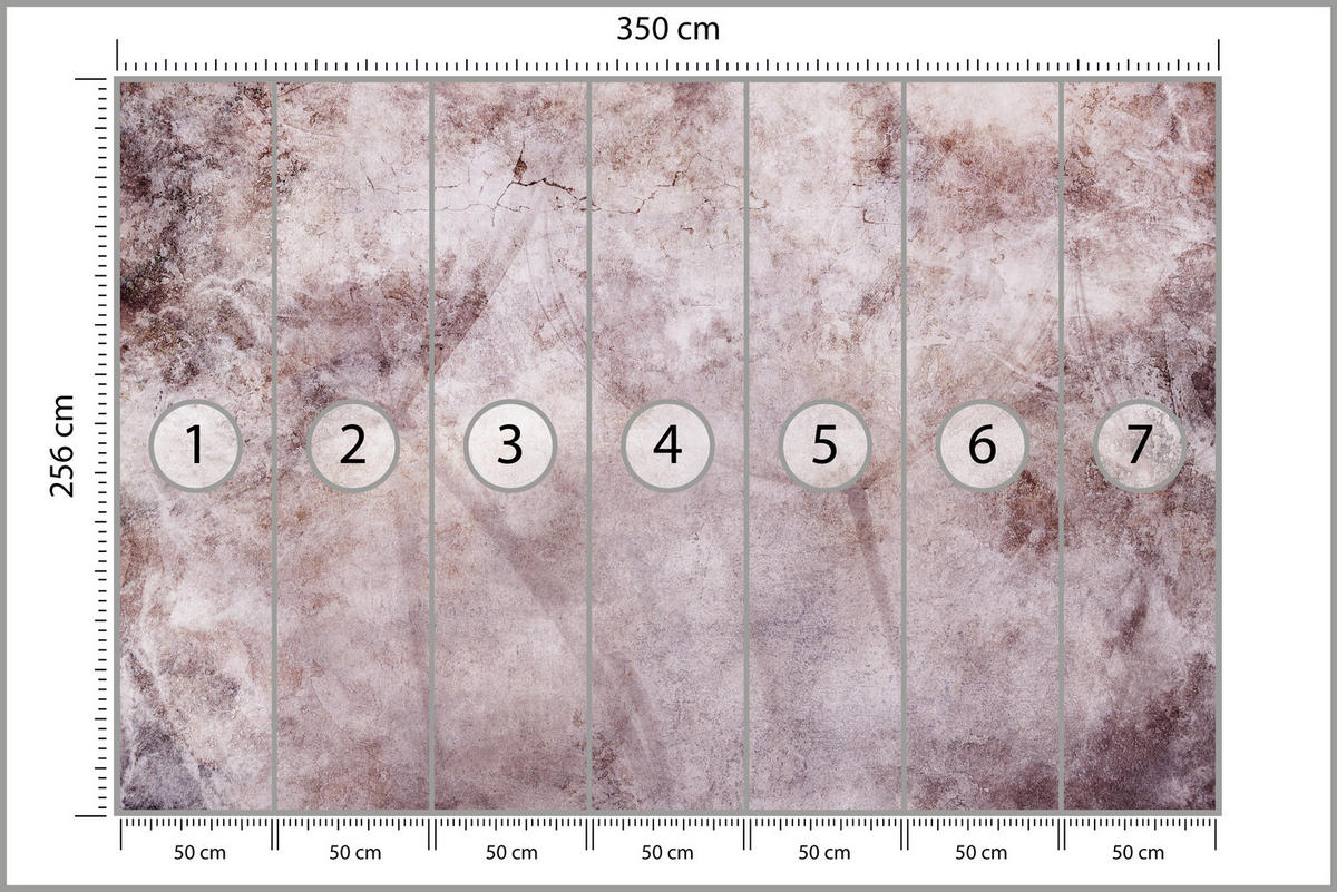 FOTOTAPETE Abstraktion Löwenzahn Blätter Retro Natur Beton 350x256 - Violett/Rosa, Papier (350/256cm) - Muralo