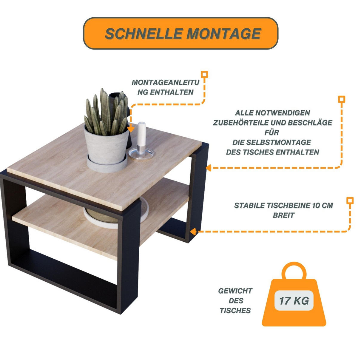 COUCHTISCH Kaja63 63/42/53,8 - Schwarz/Sonoma Eiche, Holzwerkstoff (54/63/42cm) - RAUMHIRSCH FURNITURE
