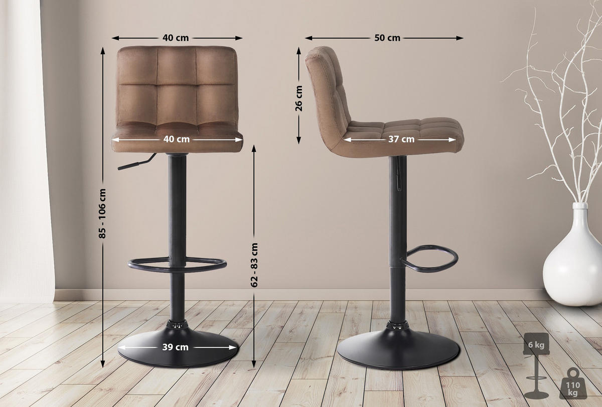 BARHOCKER 4er Set Fenai Samt braun - Schwarz/Braun, Textil/Metall (40/106/40cm) - TPFLiving