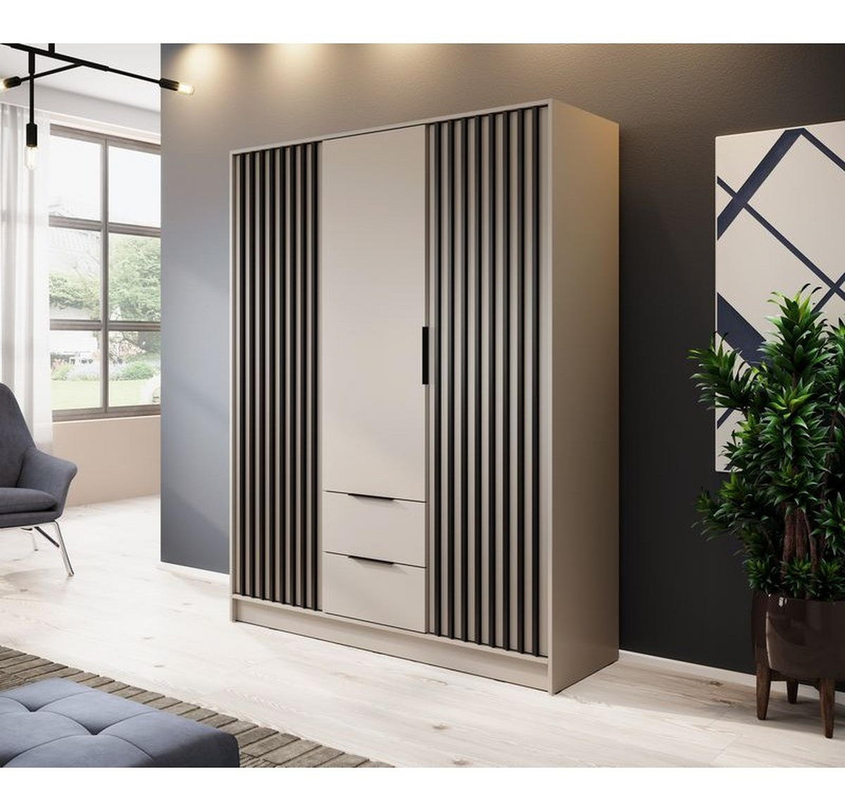 KLEIDERSCHRANK – 155 cm – Nelly – Kaschmir - Kaschmir, Holzwerkstoff (155/200/51cm) - hi-markt