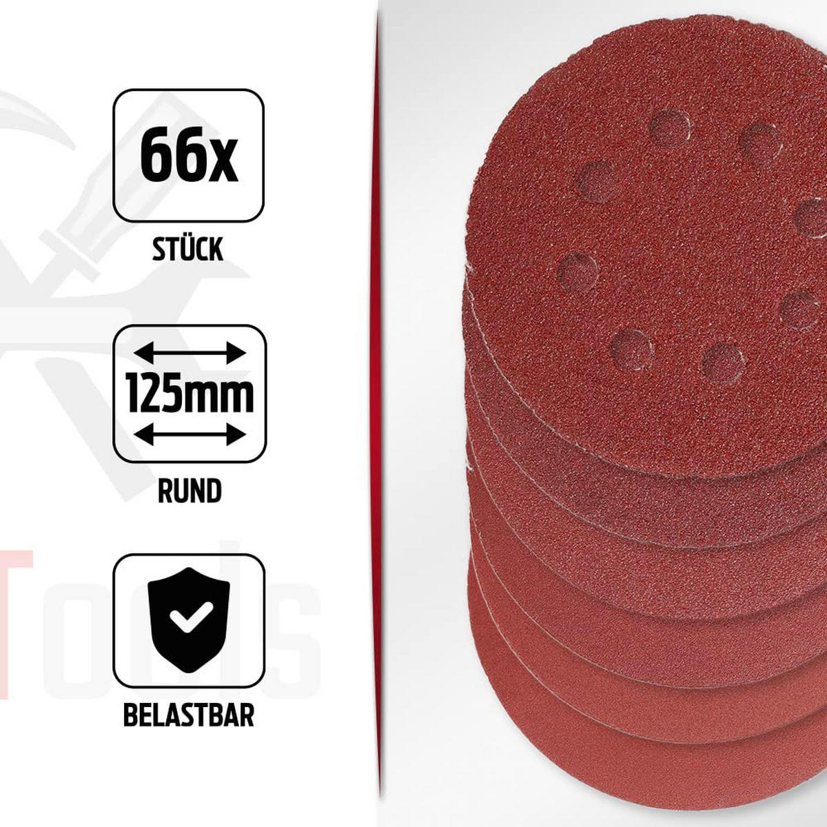 SCHLEIFPAPIER rund 66 Stück - Rostfarben, Kunststoff (125/125/12cm) - bestTools