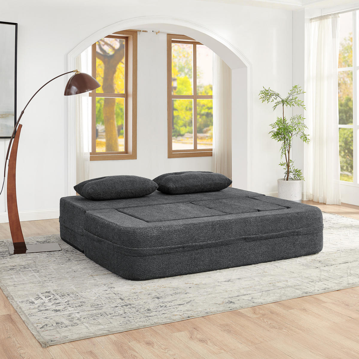 SCHLAFSOFA 2-in-1 2-Sitzer mit Sessel Stoff Dark Grey 2-tlg. - Dunkelgrau, Holzwerkstoff (194/39/199cm) - Meubliv