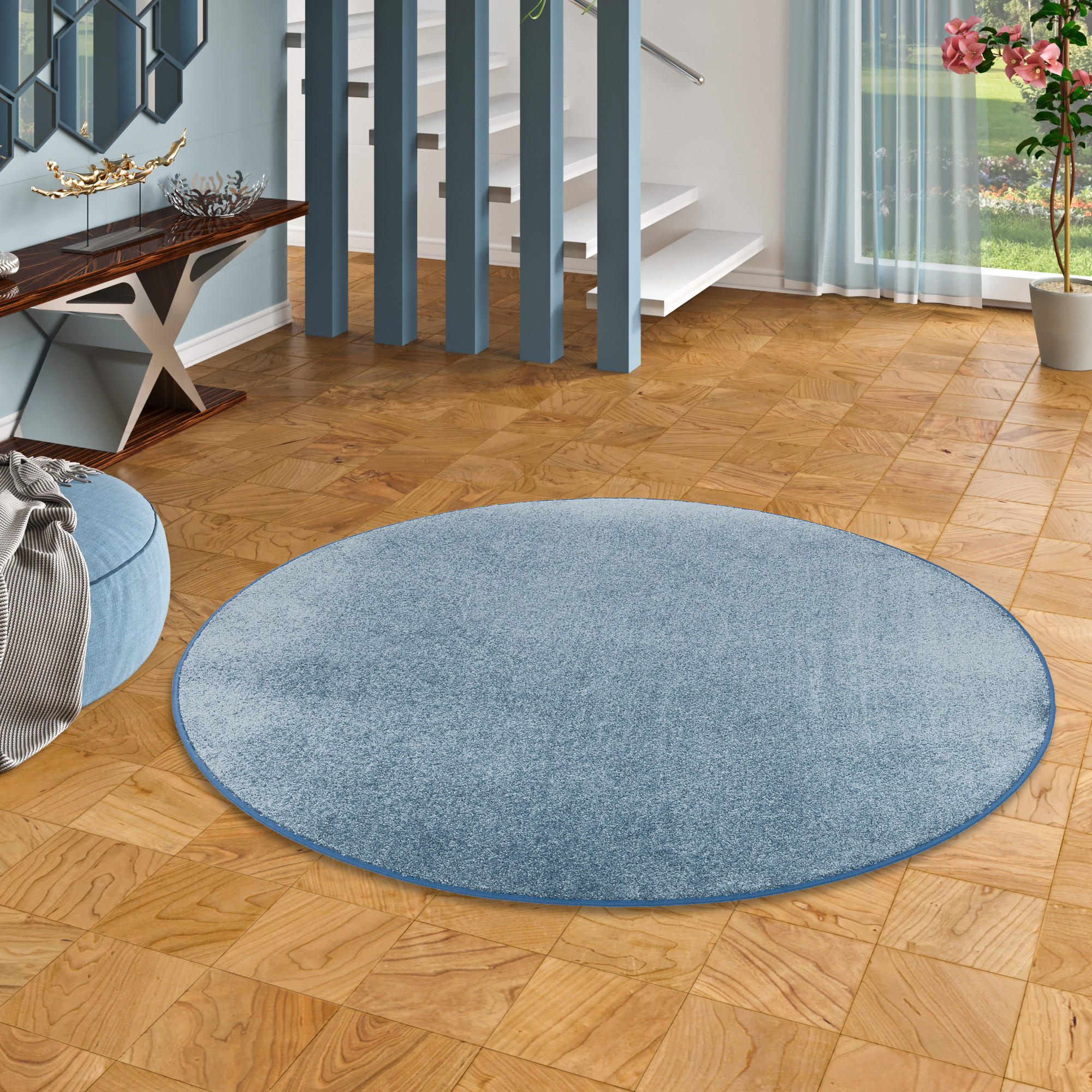 HOCHFLOR VELOURS TEPPICH LUNA RUND - Blau, Textil (200/200cm) - Snapstyle