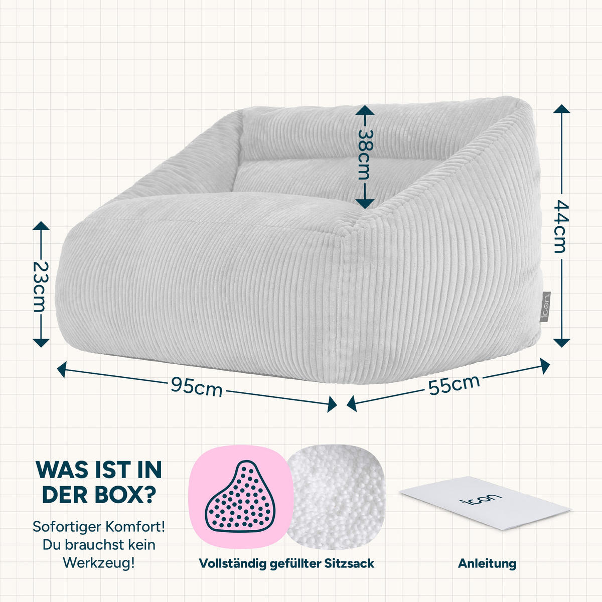 KINDERSITZSACK Sofa Cecilia - Beige, Textil (95/44/55cm) - icon