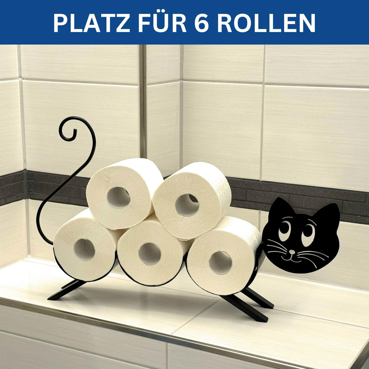 TOILETTENPAPIERHALTER Katze Schwarz Metall - Schwarz, Metall (57/35/10cm) - DanDiBo