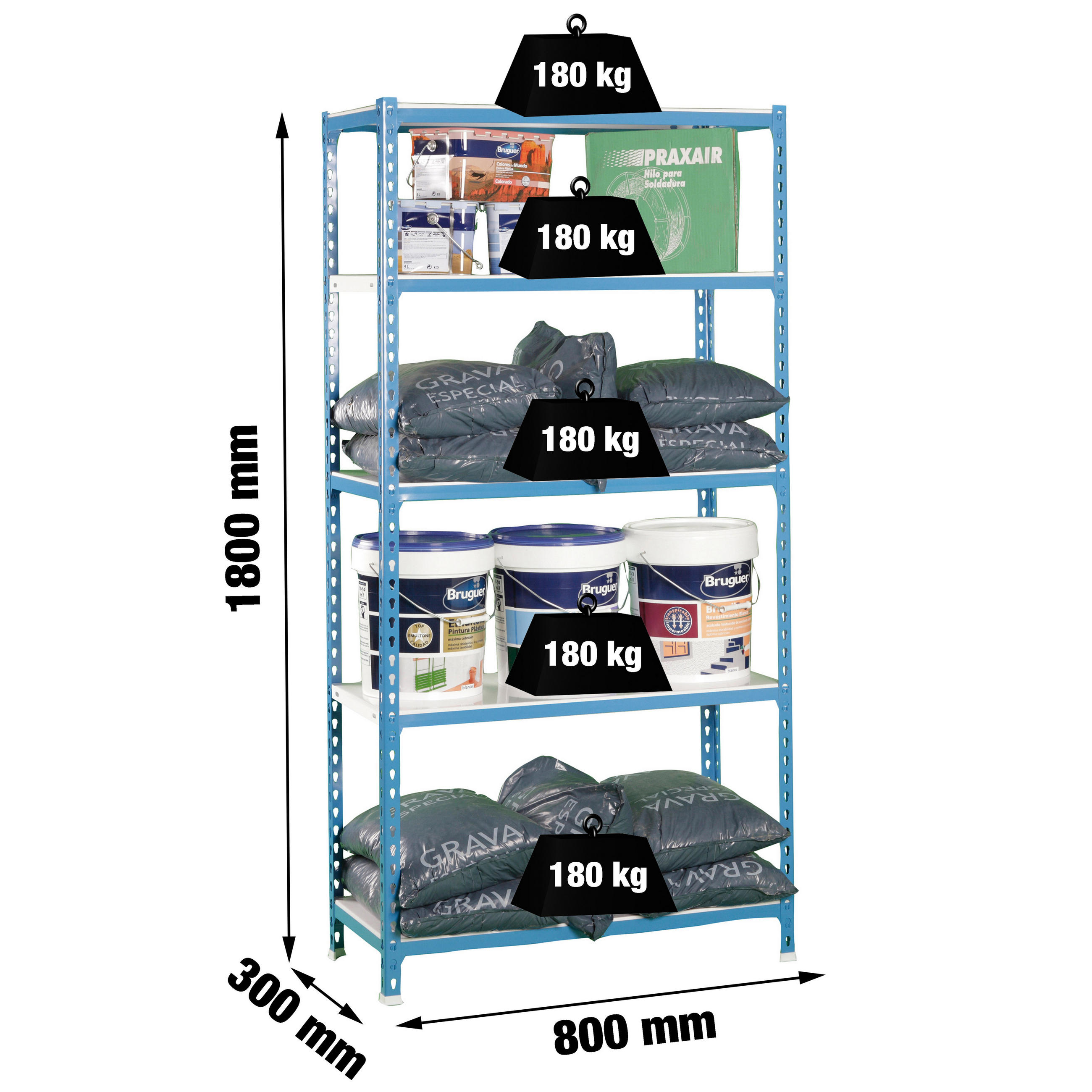 SCHWERLASTREGAL Metal Shark HxBxT 180 x 80 x 30 cm Fachlast 180 kg Blau - Blau, Metall (80/180/30cm) - PROREGAL
