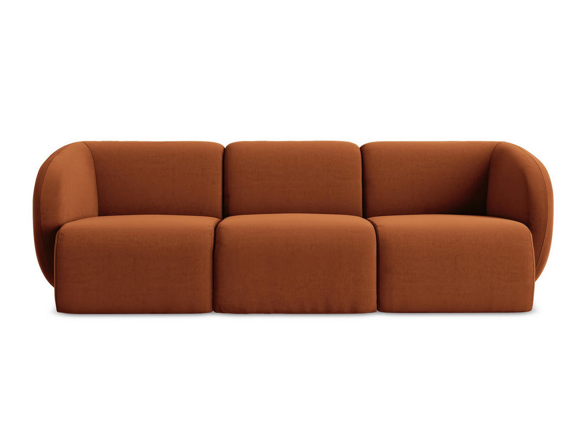 3-SITZER SOFA Samt Stoff Orange - Terracotta/Schwarz, Holzwerkstoff/Kunststoff (244/75/94cm) - Makamii