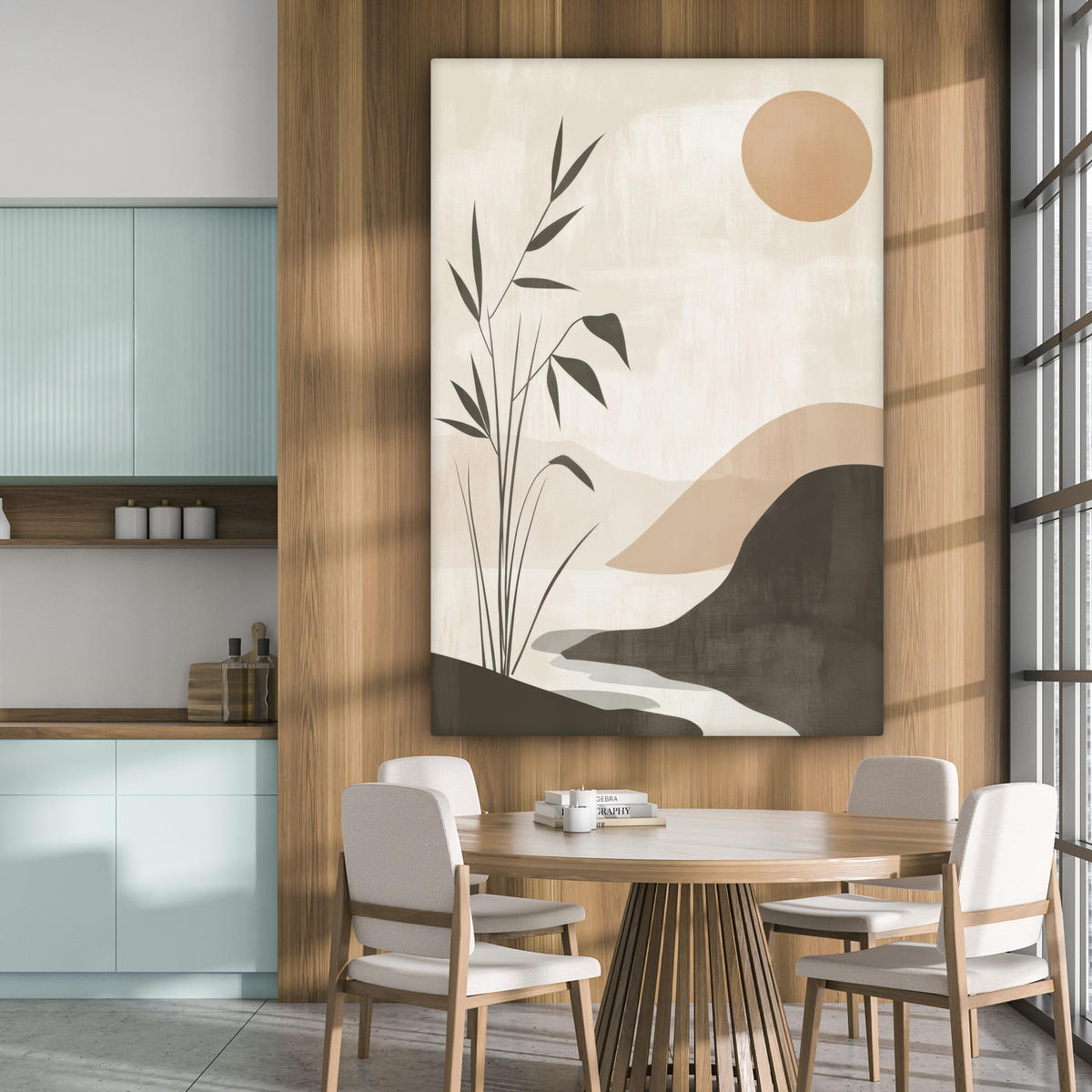 LEINWANDBILD Japandi - Landschaft - Beige 90x140 cm - Cognac, Textil (90/140cm) - MuchoWow