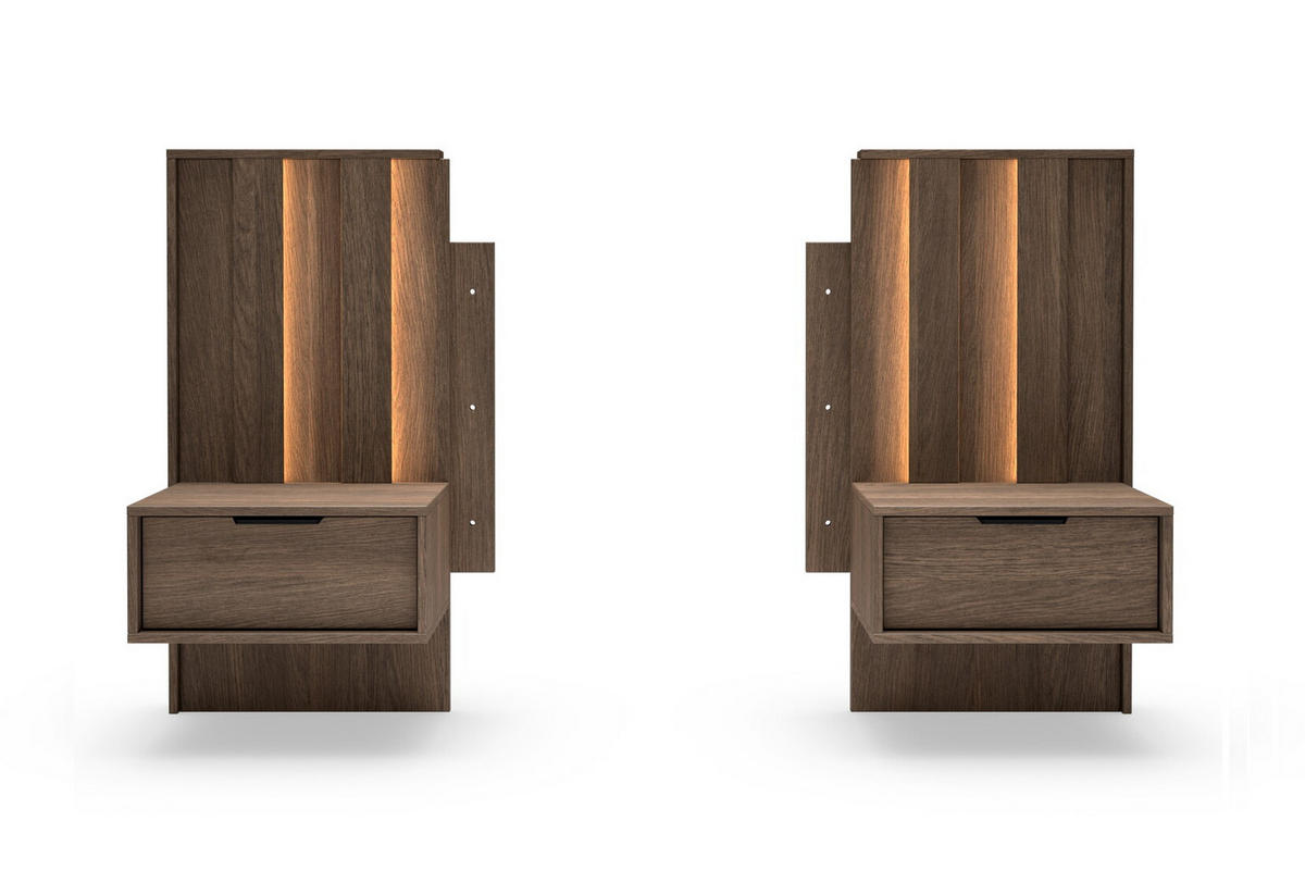 NACHTTISCHE 50 cm Resta, LED, Schubladen, Eiche Dunin - Eichefarben, Holz (50/102/40cm) - Emporius