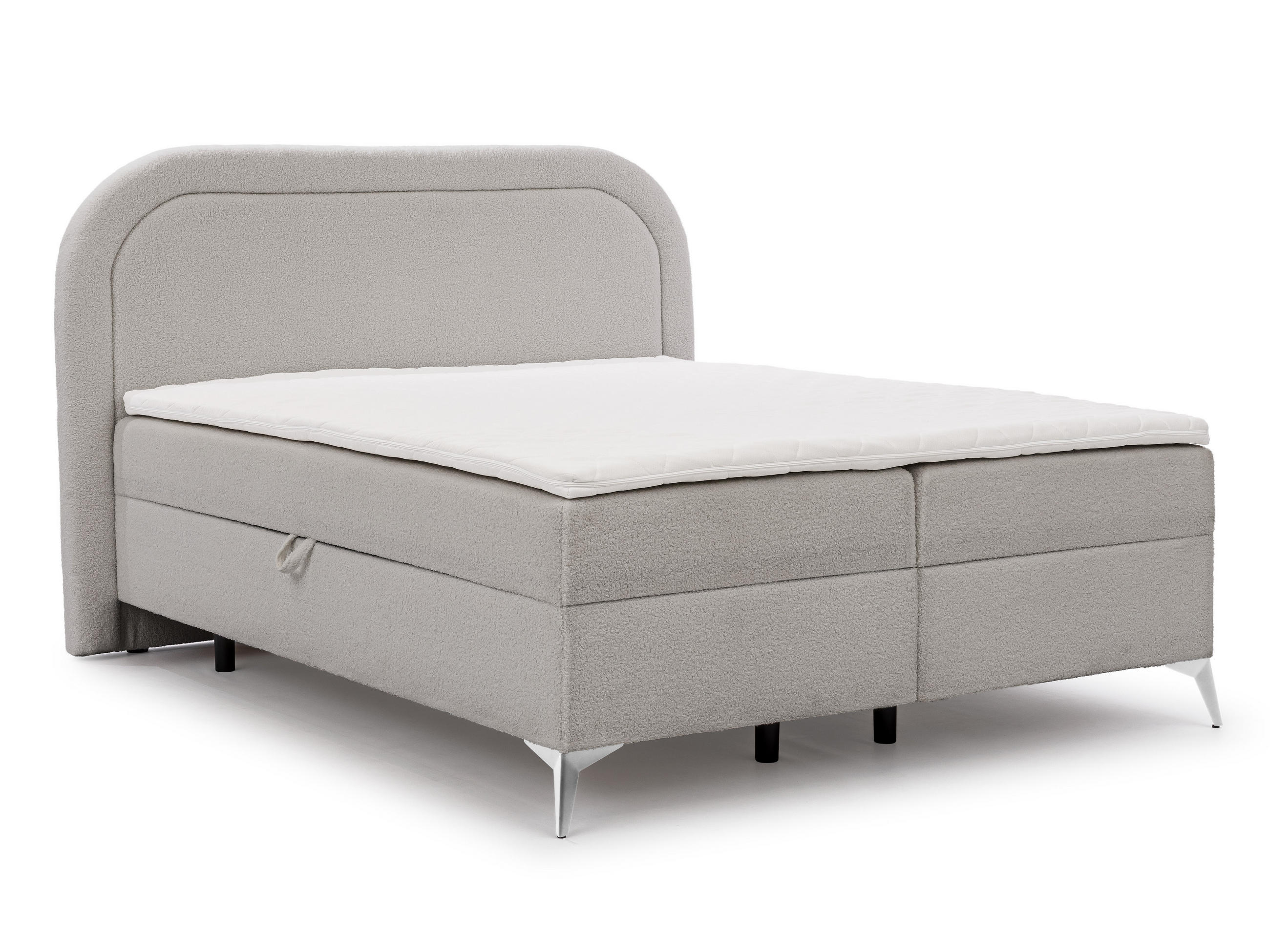 BOXBETT Sonna 140/200 cm Hellgrau Bouclé-Stoff mit abgerundetem Kopfteil und mit silbernen Metallfüßen - Silberfarben/Hellgrau, Holz/Textil (140/200cm) - S-Style Möbel
