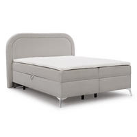 BOXBETT Sonna 140/200 cm Hellgrau Bouclé-Stoff mit abgerundetem Kopfteil und mit silbernen Metallfüßen - Silberfarben/Hellgrau, Holz/Textil (140/200cm) - S-Style Möbel