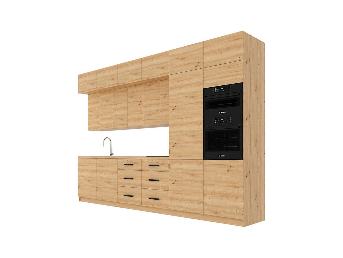 KÜCHENZEILE 360 cm - Nexa K72-G360-R - in Woodline / Matt - Schwarz/Eiche Artisan, Holz/Metall (360/212/58cm) - ROYAL24_MARKT
