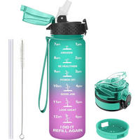 TRINKFLASCHE 500 ml BPA-frei mit Strohhalm und Trageriemen Grün Lila - Multicolor, Kunststoff (6.5/23.5cm)