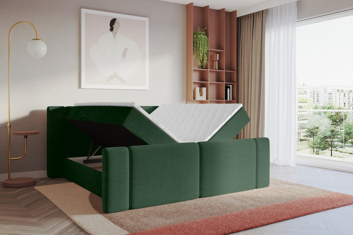 BOXBETT mit Matratze H3 - EVON Zanozek - 140x200 cm Grün - Grün, Holzwerkstoff (140/200cm) - ALTDECOR