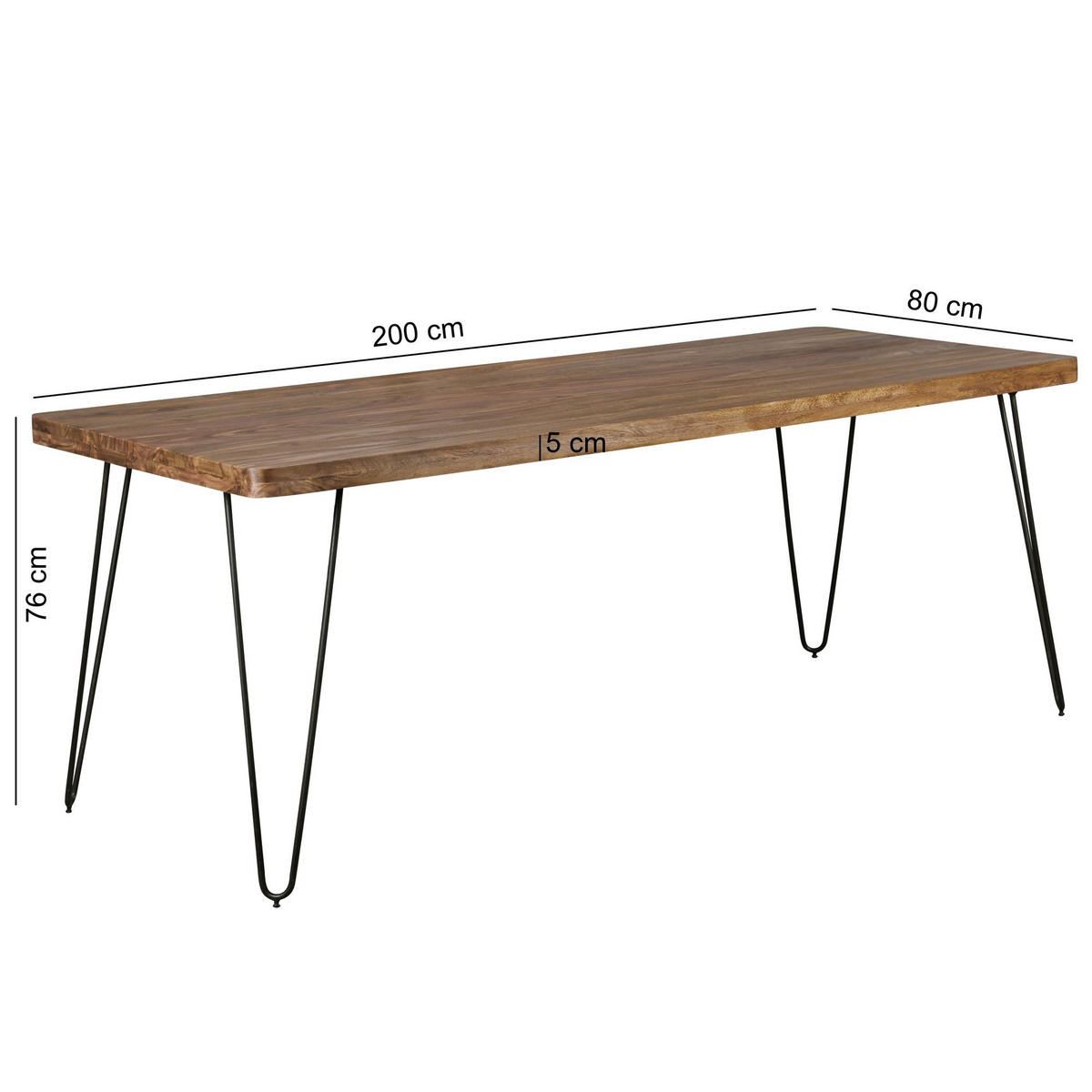 ESSTISCH Massivholz Metallbeine Rechteckig Landhausstil BAGLI, Dunkelbraun 80x200x76 cm - Schwarz/Braun, Holz/Metall (200/80/76cm) - KADIMA DESIGN