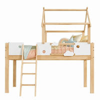 HOCHBETT 90/200 mit Dachdesign Fallschutz und Schrägleiter in Weiß und Natur - Weiß/Naturfarben, Holz/Holzwerkstoff (90/200cm) - EVRYAE