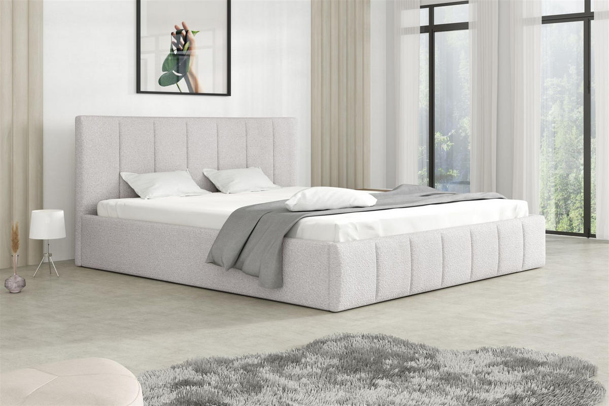 POLSTERBETT Detroit Komplettset - Hellgrau, Holzwerkstoff/Textil (120/200cm) - Fun Möbel