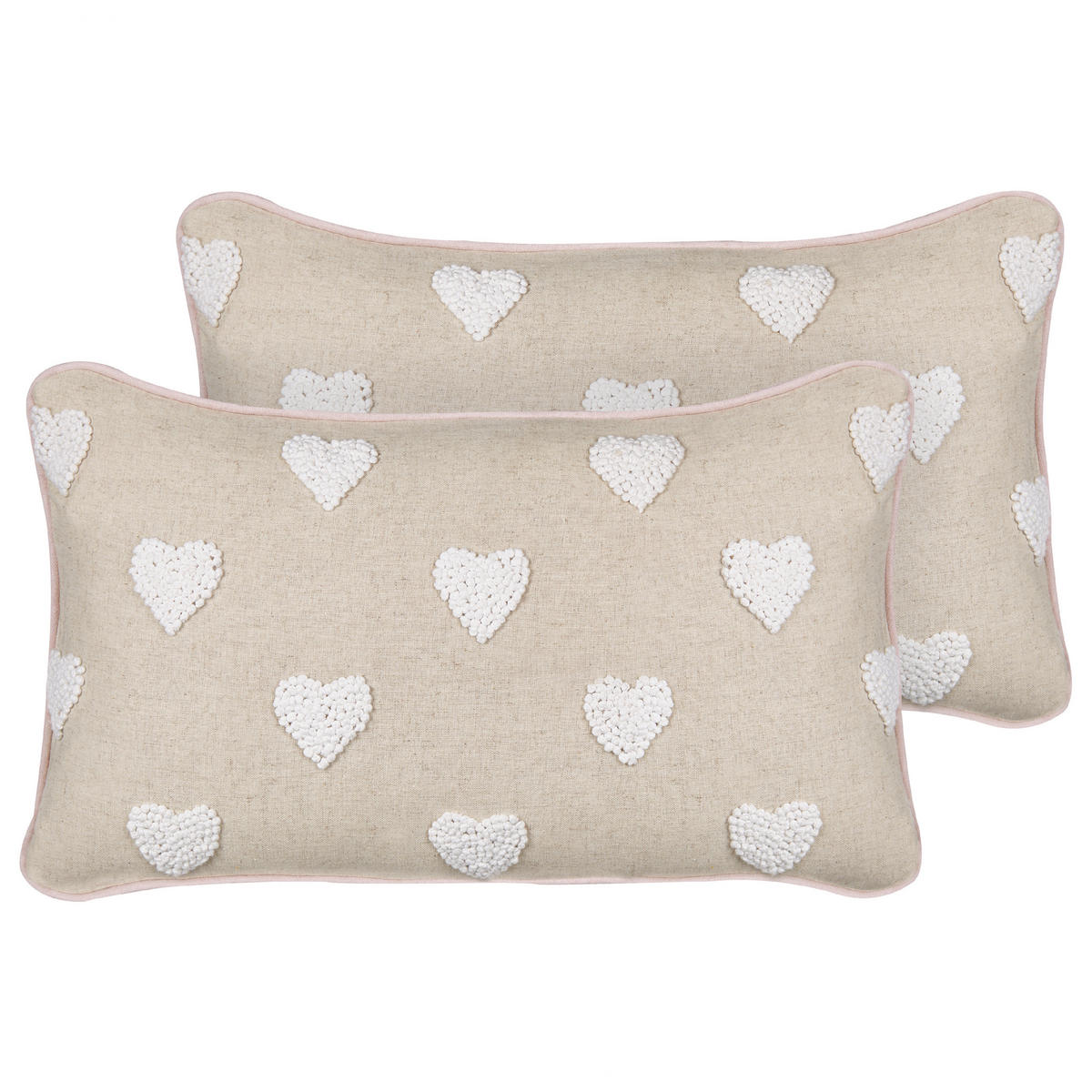 DEKOKISSEN 2er-Set Beige 30/50 cm Gazania - Beige/Weiß, Textil (30/50cm) - Beliani