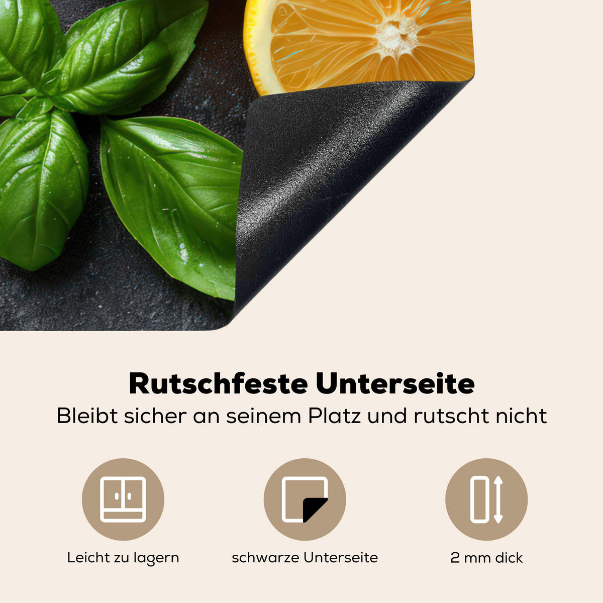 HERDABDECKPLATTE Obst - Grau - Konkret - Orange - Pflanzen Herdabdeckung Induktionsfeld 65x52 cm - Anthrazit, Kunststoff (65/52/0.2cm) - MuchoWow