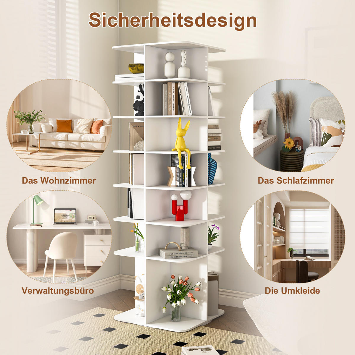 SCHUHREGAL 60/60/184 cm drehbar, 7 Ebenen und hoher Boden aus PVC, Weiß - Weiß, Holzwerkstoff (184/60/60cm) - Redom