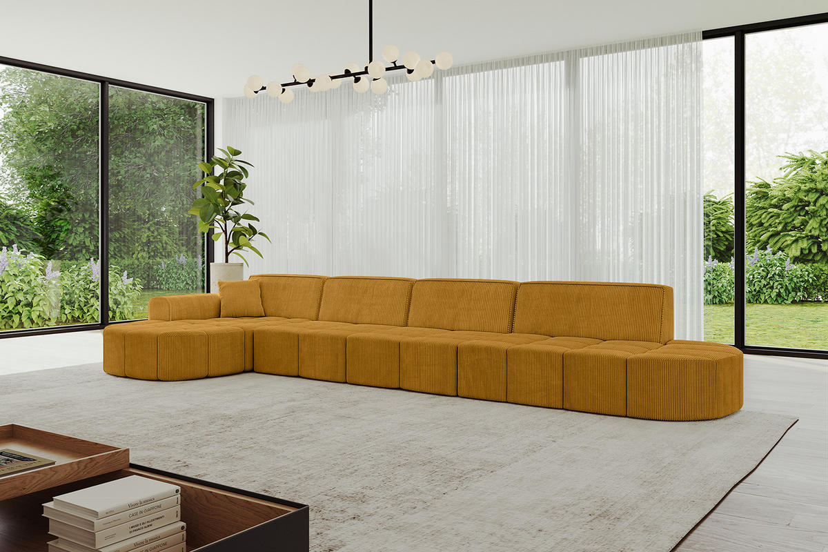 ECKSOFA Ottomane Links LIVO-L3 - 413x171x79,5 cm Senfgelb - Currygelb/Gelb, Holzwerkstoff/Textil (413/79.5/171cm) - ALTDECOR