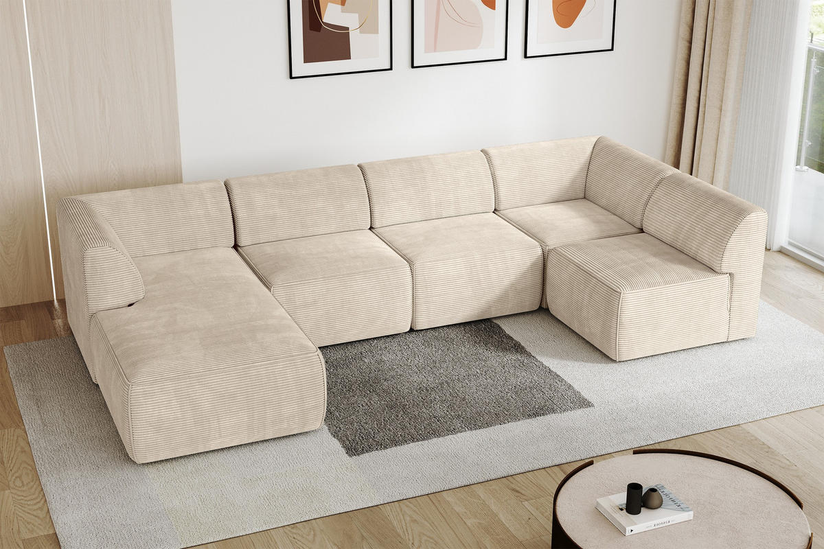 WOHNLANDSCHAFT Ottomane Links MOVA 345x180x78 Beige Cord - Kaschmir/Beige, Holzwerkstoff/Kunststoff (180/78/345cm) - ALTDECOR
