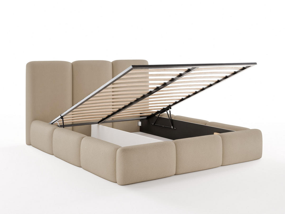 POLSTERBETT VARDO 180x200 cm mit Bettkasten, Stauraum und Metall-Lattenrost – Bouclé Stoff Beige - Beige/Schwarz, Textil/Metall (180/200cm) - Luxkor24