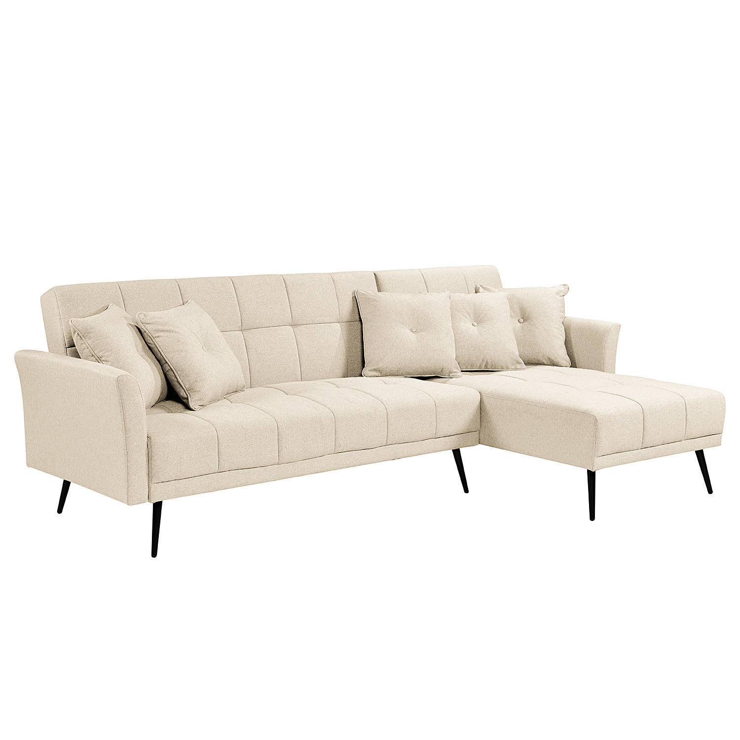ECKSOFA mit Schlaffunktion - Flachgewebe - Beige/Schwarz, Textil/Metall (250/144cm) - home24