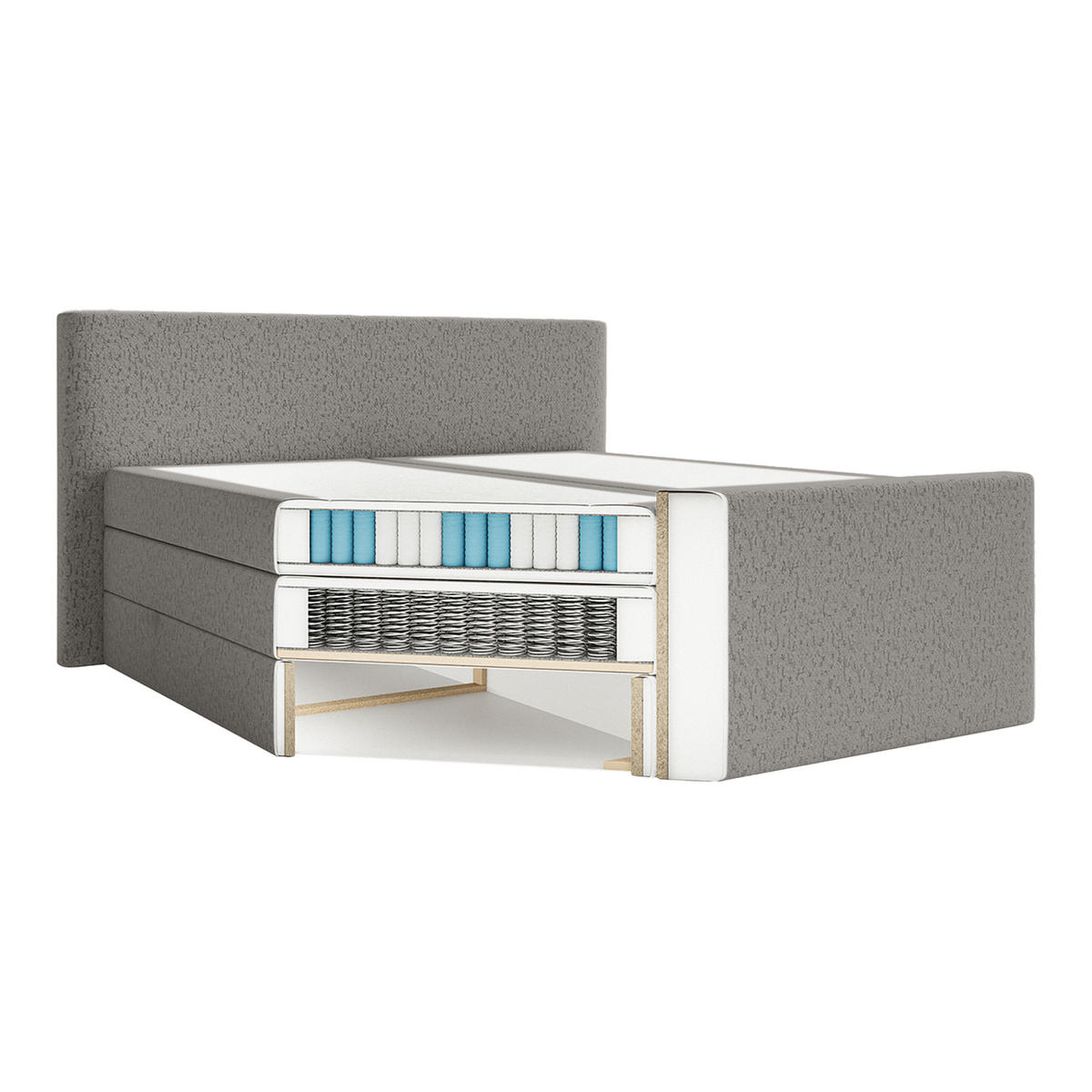 BOXSPRINGBETT Velipoja Premium 140x200 cm, Grau - Grau, Textil (140/200cm) - Fedve