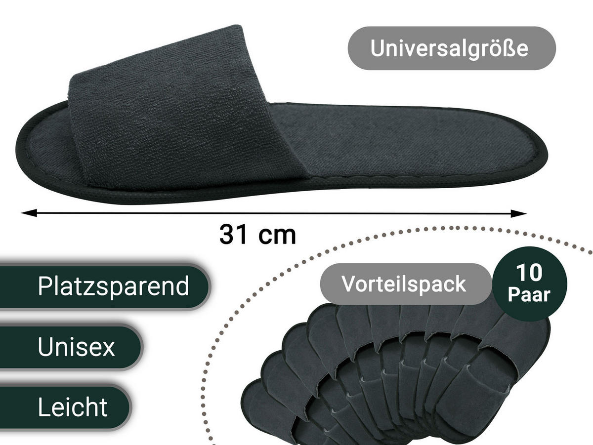 FROTTIERSLIPPER, 10er-Set, 100% Polyester - Dunkelgrau, Textil (5/1/31cm) - Zollner