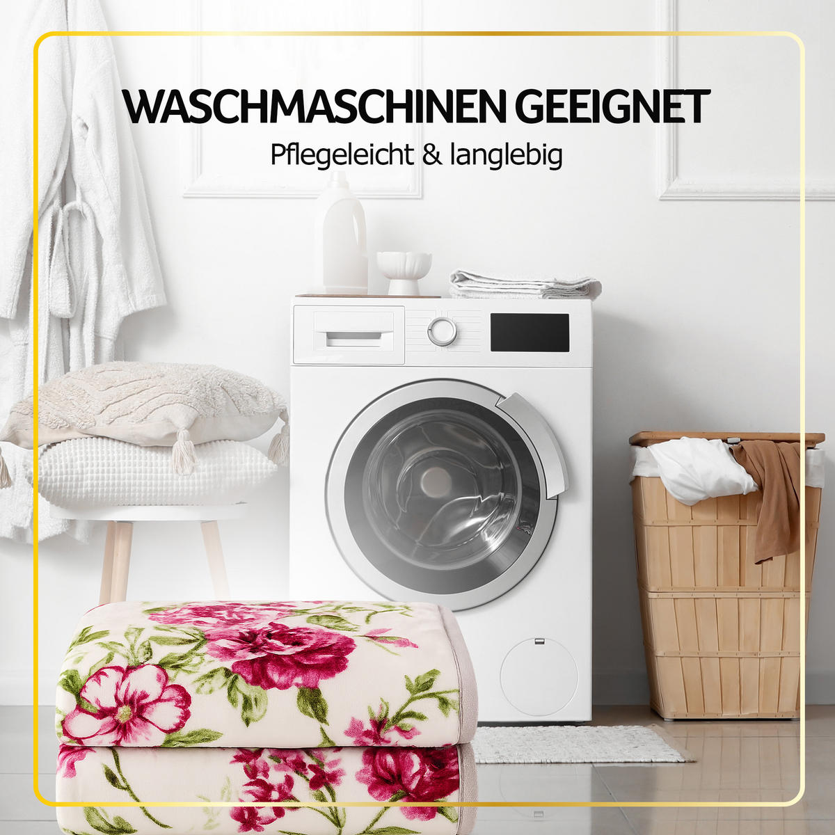 KUSCHELDECKE XXL 240x200 cm Rosen-Motiv Beige - Beige, Textil (200/240cm) - Bestlivings