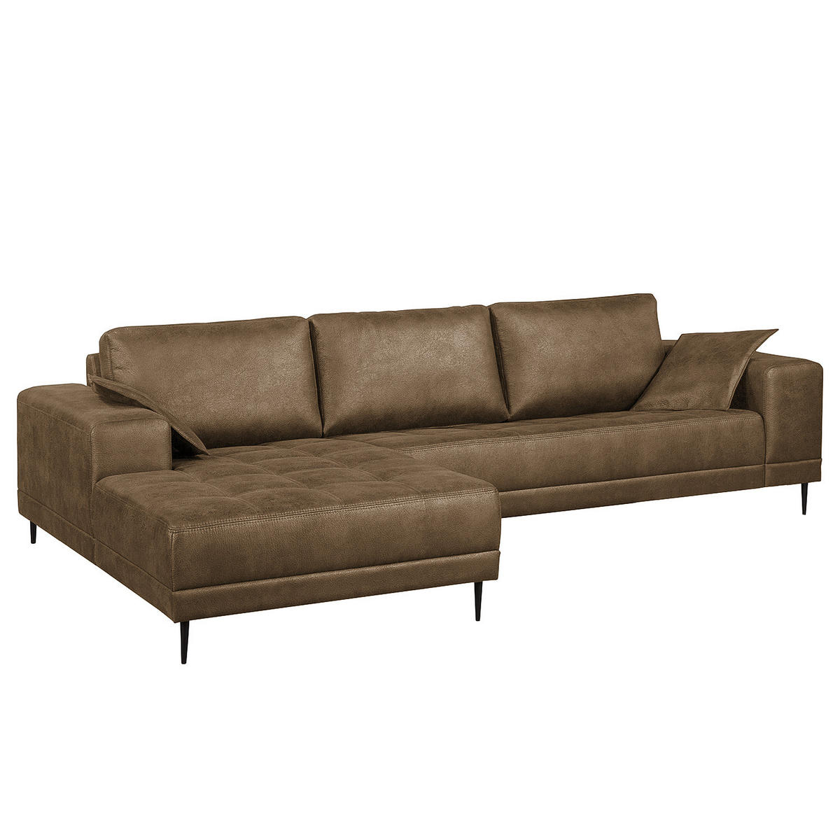 ECKSOFA mit Ottomane - Antiklederlook - Cappuccino, Textil (282/167cm) - home24