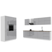 KÜCHENZEILE 440 cm - Aspen K74-M440 - in Grau / Hochglanz - Grau, Holz (300/212/140cm)