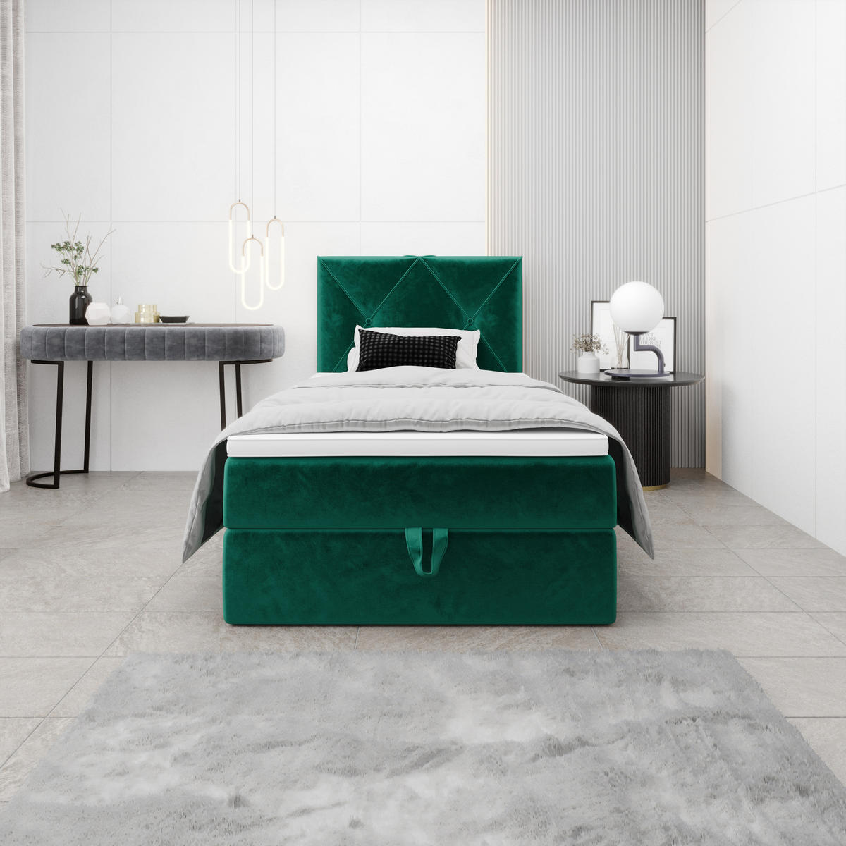 BOXBETT ALTEA 100x200 Monolith 37, mit Matratze H3, Bonell und Topper, Grün - Grün, Holz/Kunststoff (100/200cm) - Bedante