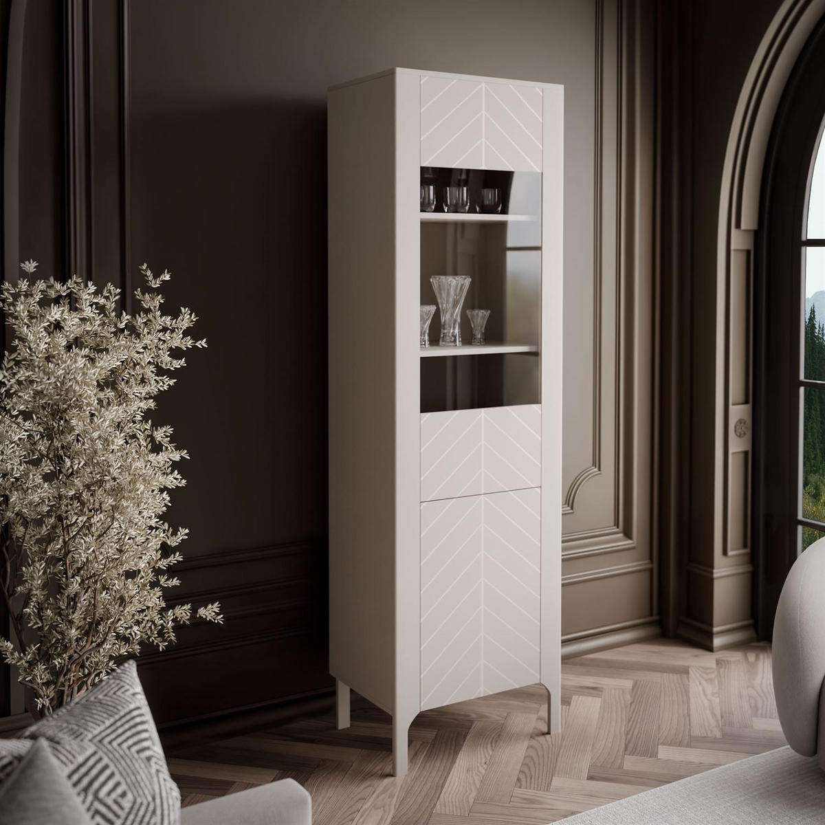 GLASVITRINE LUMI, Kaschmir - Kaschmir, Holzwerkstoff (60/197/41cm) - Lookway