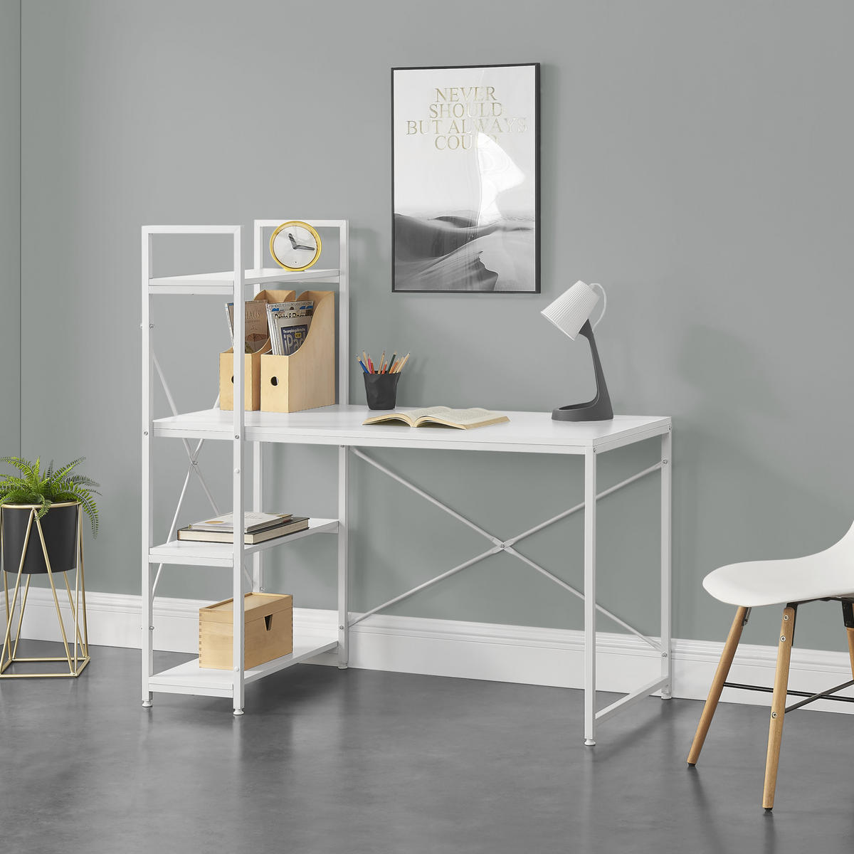 SCHREIBTISCH Stavanger - Weiß, Holzwerkstoff/Metall (60/120/122cm) - [en.casa]