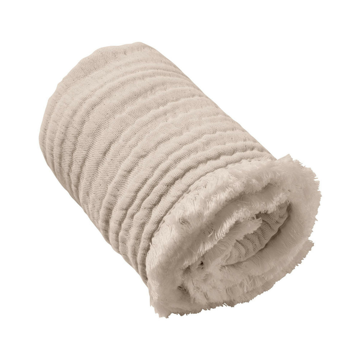 MUSSELINDECKE Beige Fransen - Beige, Textil (80/80cm) - nordic coast company