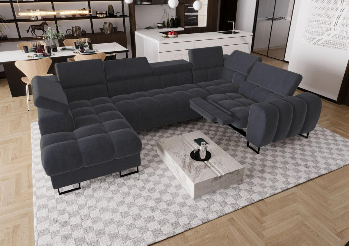 WOHNLANDSCHAFT Bastien Relax - Dunkelgrau, Holzwerkstoff/Textil (198/95/350cm) - Fun Möbel
