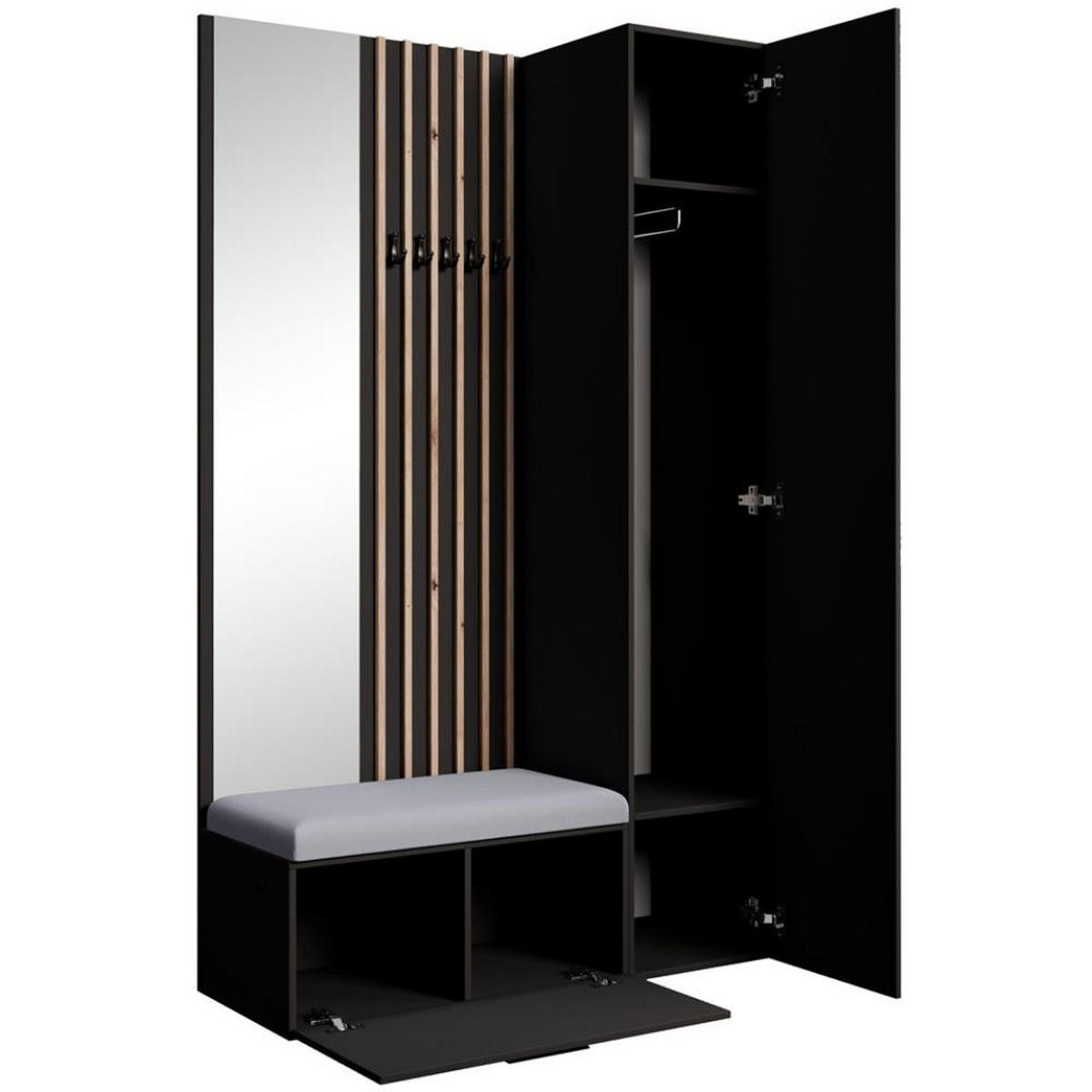 GARDEROBE Margaret II 121/203/43 mit Lamellen und Hochschrank - Schwarz/Grau, Holzwerkstoff/Kunststoff (121/203/43cm) - Beautysofa