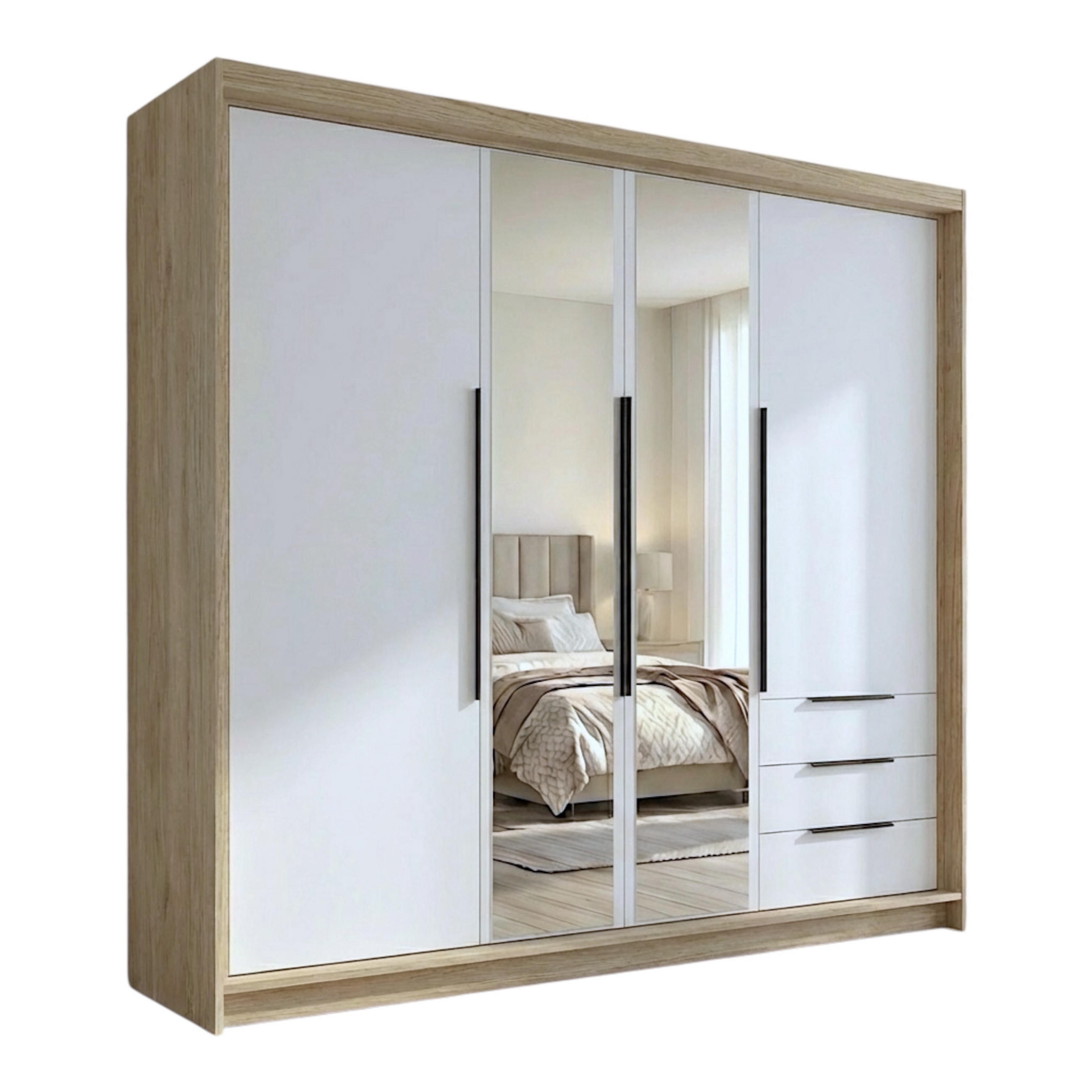 A&J MöbelLand Drehtürenschrank Braun, Weiß, Weiß 200x215x59.5 cm