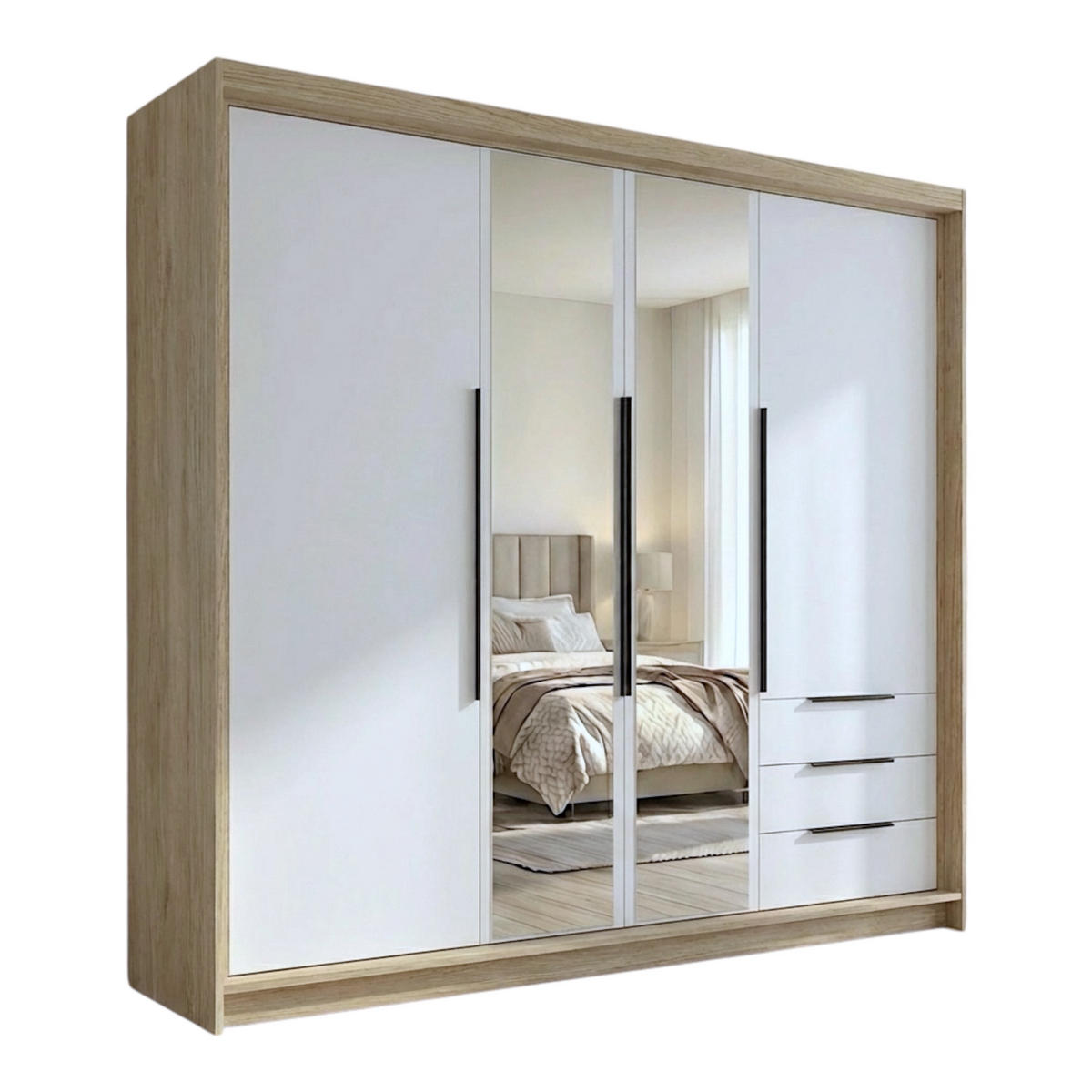 DREHTÜRENSCHRANK VIVO 200 cm Farbe: Sonoma | Weiß | Weiß - Braun/Weiß, Holzwerkstoff/Metall (200/215/59.5cm) - A&J MöbelLand